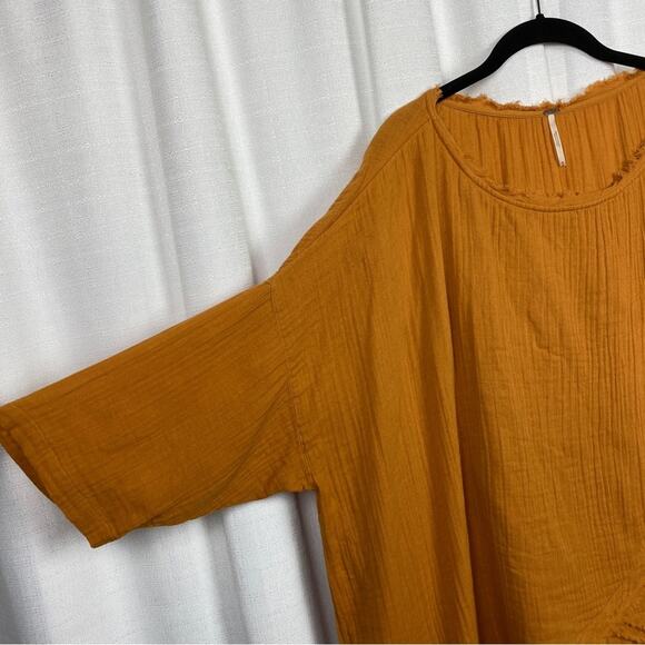 Free People Orange Brown Cotton Gauze Drape Front Top Sz.M - Picture 3 of 9